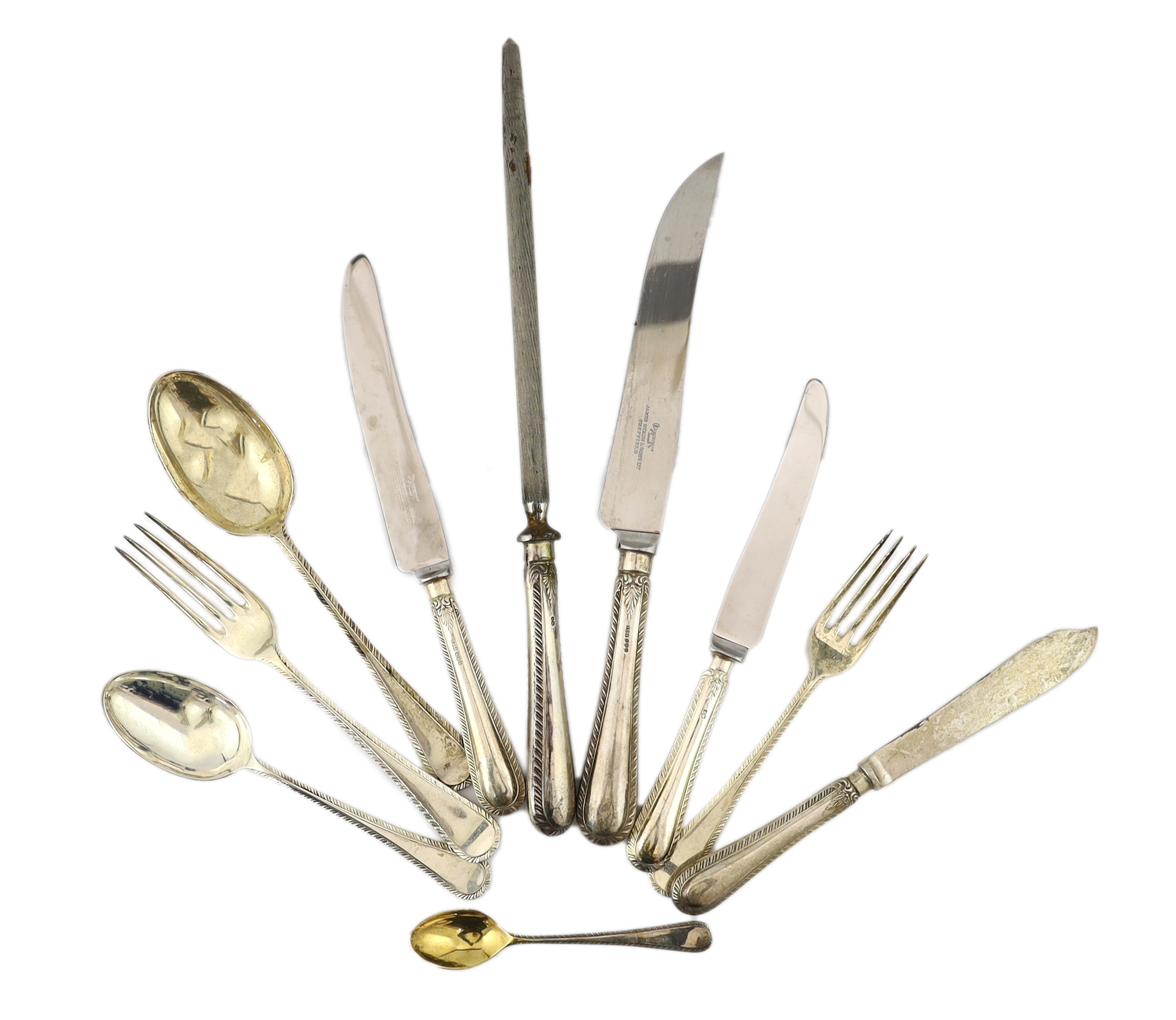 A modern complete canteen of Queen Elizabeth II silver Old English feather edge pattern cutlery for twelve, by James Dixon & Sons